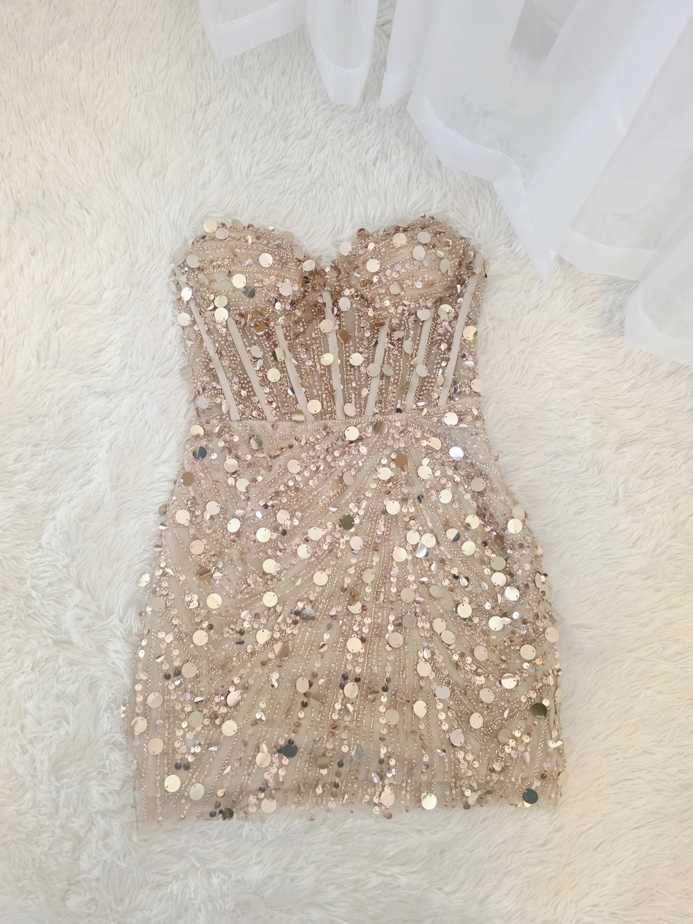 Strapless Sequin Cocktail Dress in Rose Gold
